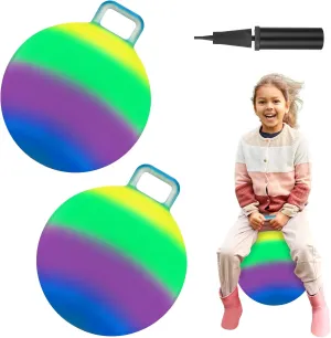 Poen 2 Pcs Bouncing Ball with Handle, Hopper Jumping Hopping Ball with Air Pump for Games(18 Inch,Colorful)