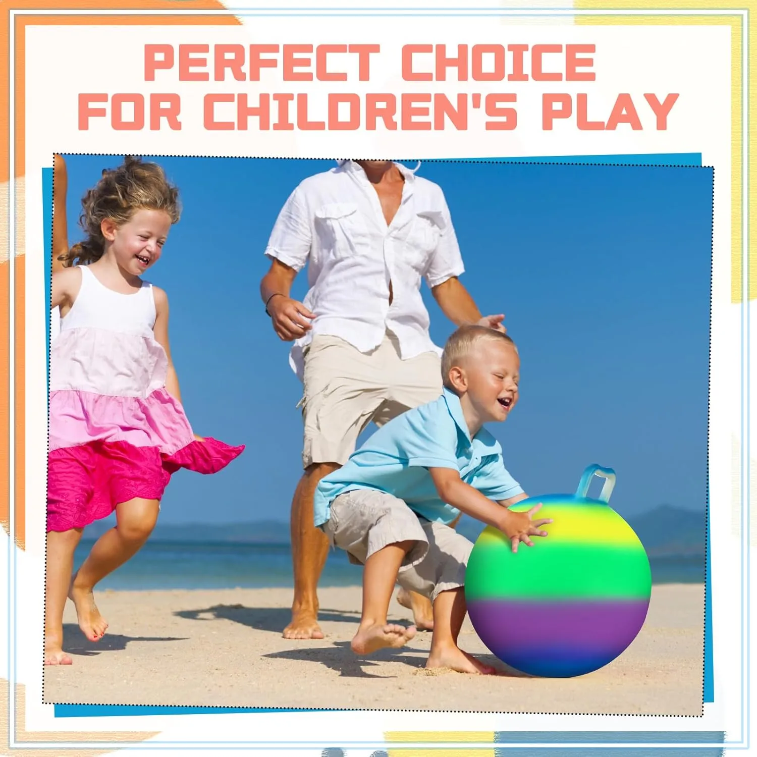 Poen 2 Pcs Bouncing Ball with Handle, Hopper Jumping Hopping Ball with Air Pump for Games(18 Inch,Colorful)