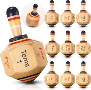 Poen 5 Pieces Large Wooden Toma Todo Bulk, 4.5 inch Classic Mexican Wood Spinning Top Game for Kids and Adults, Pirinola Toma Todo Party for Mexican Fiesta Party Cinco de Mayo Family Game