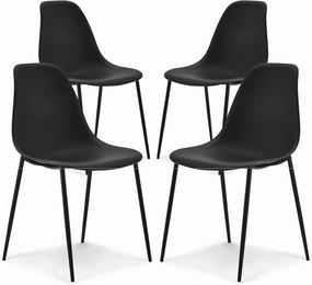POLY & BARK Isla Modern Kitchen Chairs Set of 4 - Plastic Dining Chair with Metal Legs - Quick Assembly Simple Cafe Chairs Plastic for Indoor or Outdoor - Ebony Black
