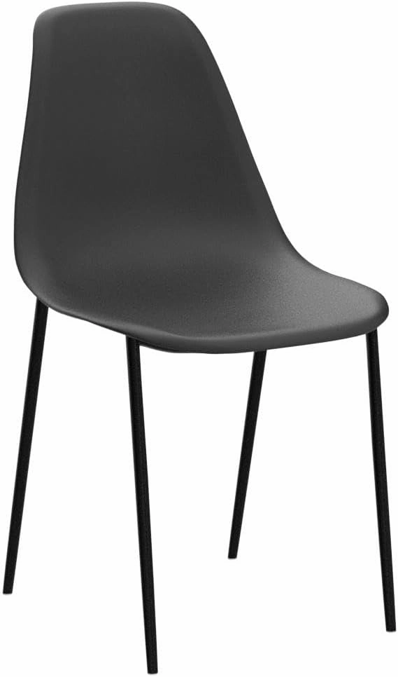 POLY & BARK Isla Modern Kitchen Chairs Set of 4 - Plastic Dining Chair with Metal Legs - Quick Assembly Simple Cafe Chairs Plastic for Indoor or Outdoor - Ebony Black