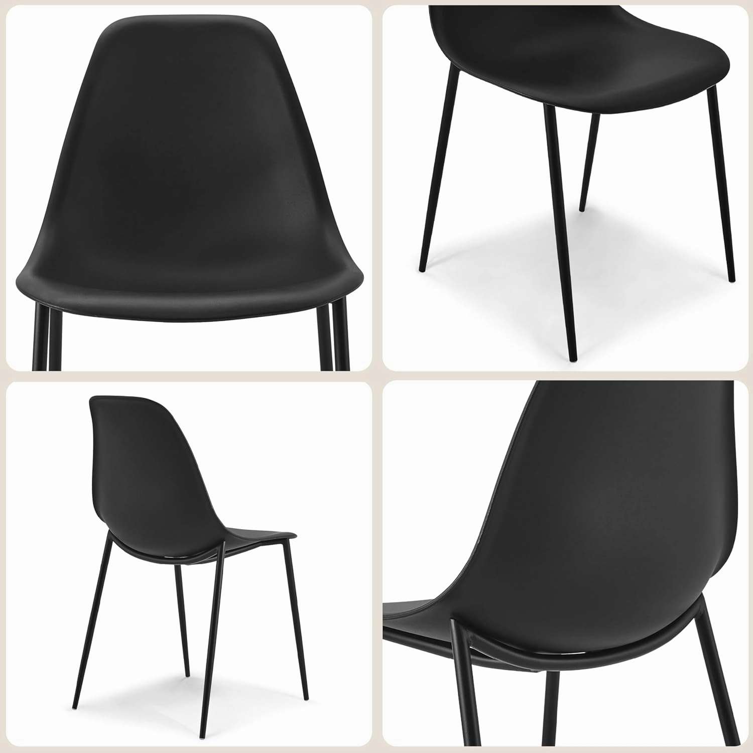 POLY & BARK Isla Modern Kitchen Chairs Set of 4 - Plastic Dining Chair with Metal Legs - Quick Assembly Simple Cafe Chairs Plastic for Indoor or Outdoor - Ebony Black