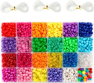 Pony Beads Set - 3,300 pcs 9mm Pony, Letter & Star Beads in 23 Colors with Elastic String for Bracelet Jewelry Making