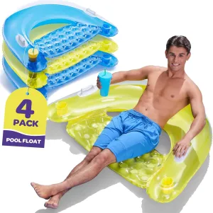 Pool Floats Adult Inflatable Chair Floats with Cup Holders & Handles - Happy Colorful Pool Floaties - Pool Float Comes in 2 Fun Colors, A Relaxing Floats for Swimming Pool.