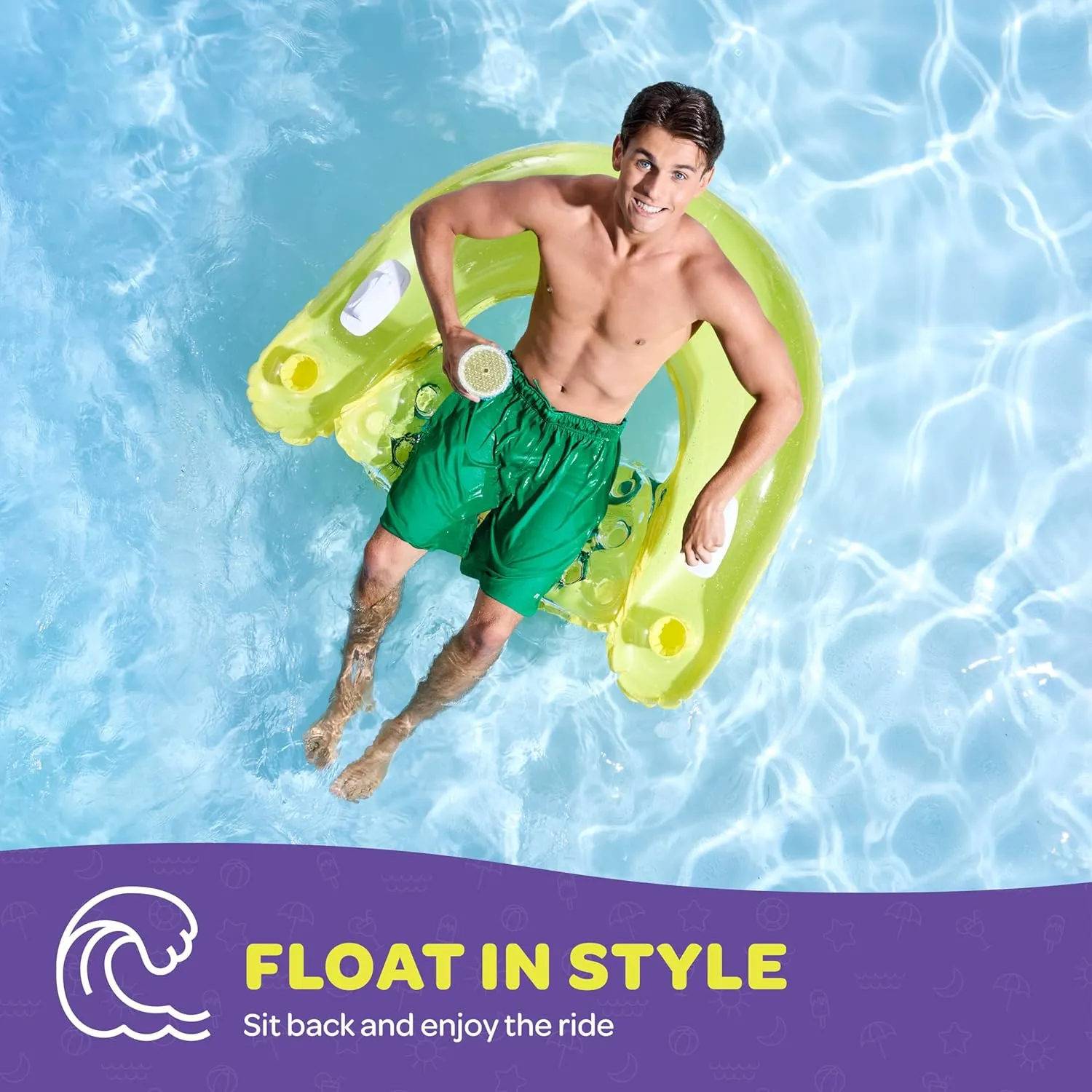 Pool Floats Adult Inflatable Chair Floats with Cup Holders & Handles - Happy Colorful Pool Floaties - Pool Float Comes in 2 Fun Colors, A Relaxing Floats for Swimming Pool.