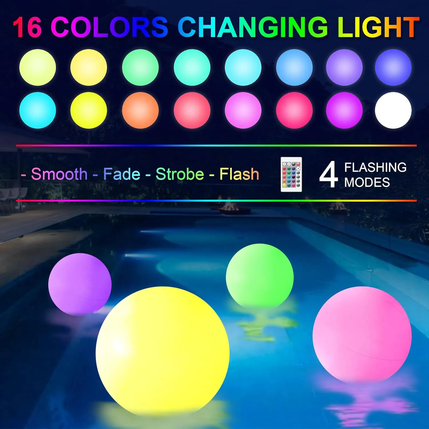 Pool Toys,LED Beach Ball with Remote Control,12" Inflatable Beach Balls with 16 Colors Lights and 4 Light Modes.