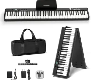 Portable Piano Keyboard, Semi-Weighted Folding Digital Piano 88 Key, Full Size, Wood Grain, Electric Piano Keyboard w/MIDI Bluetooth, Suitable for Adult, Toddler, Kids