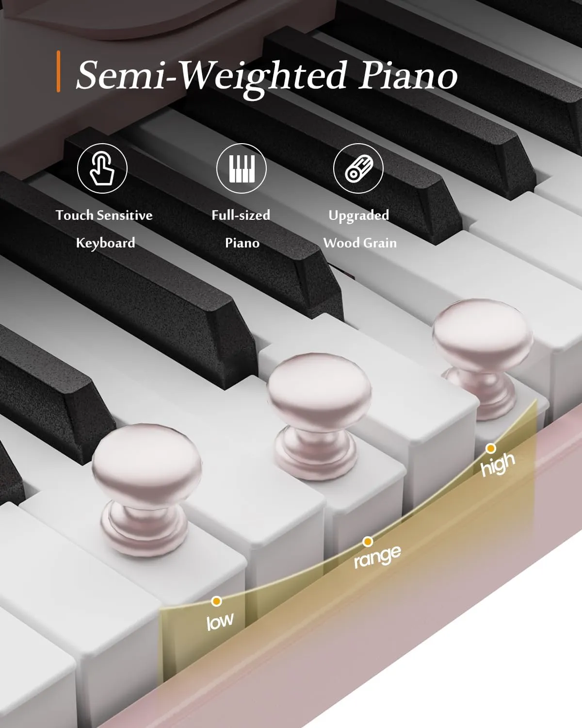 Portable Piano Keyboard, Semi-Weighted Folding Digital Piano 88 Key, Full Size, Wood Grain, Electric Piano Keyboard w/MIDI Bluetooth, Suitable for Adult, Toddler, Kids