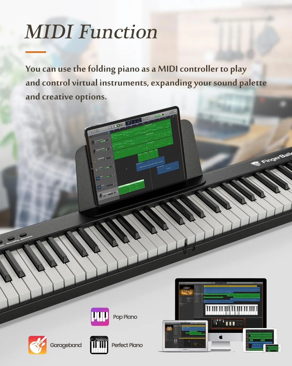 Portable Piano Keyboard, Semi-Weighted Folding Digital Piano 88 Key, Full Size, Wood Grain, Electric Piano Keyboard w/MIDI Bluetooth, Suitable for Adult, Toddler, Kids