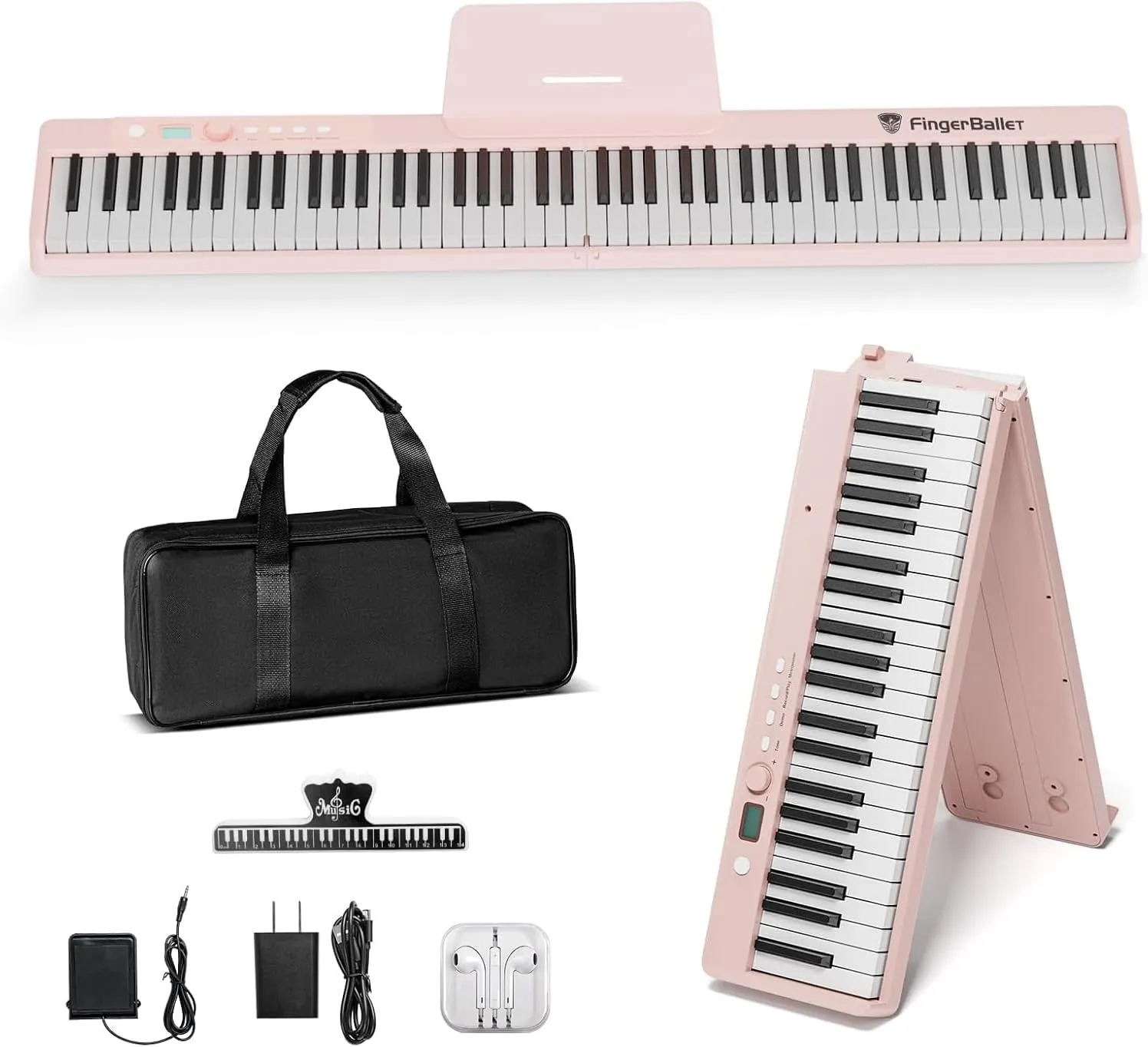 Portable Piano Keyboard, Semi-Weighted Folding Digital Piano 88 Key, Full Size, Wood Grain, Electric Piano Keyboard w/MIDI Bluetooth, Suitable for Adult, Toddler, Kids
