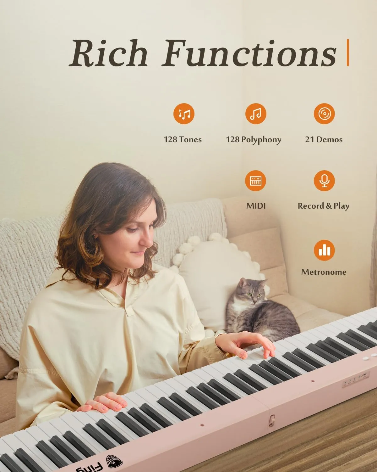 Portable Piano Keyboard, Semi-Weighted Folding Digital Piano 88 Key, Full Size, Wood Grain, Electric Piano Keyboard w/MIDI Bluetooth, Suitable for Adult, Toddler, Kids