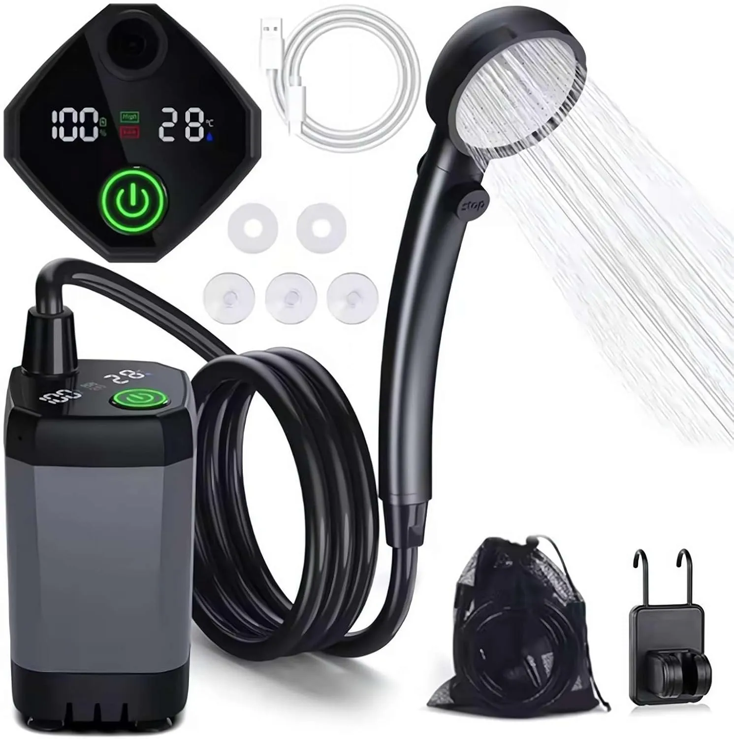 Portable Shower for Camping,6000mAh Rechargeable Outdoor Shower with Smart LED Display 4 Shower Modes,Electric Shower Pump for Camping,Travel,Car Washing & Pet Cleaning