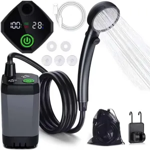 Portable Shower for Camping,6000mAh Rechargeable Outdoor Shower with Smart LED Display 4 Shower Modes,Electric Shower Pump for Camping,Travel,Car Washing & Pet Cleaning