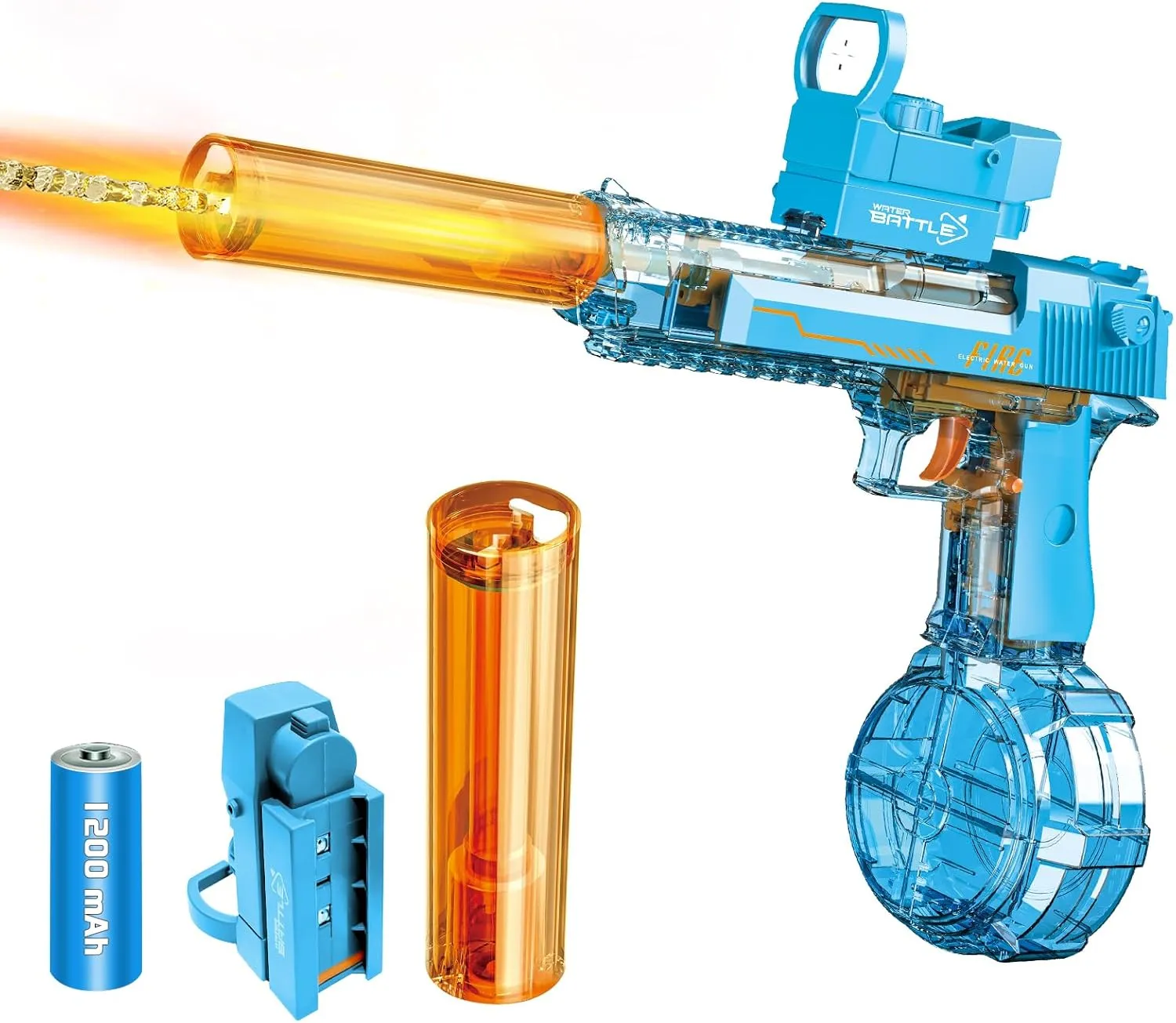 Powerful Electric Water Gun with Glowing Silencer, Automatic Squirt Gun up to 32Ft Long Range, 300 Water Shots, Classic Strong Squirt Gun, Summer Outdoor Swimming Pool Water Toy for Adult/Kids Blue