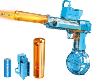 Powerful Electric Water Gun with Glowing Silencer, Automatic Squirt Gun up to 32Ft Long Range, 300 Water Shots, Classic Strong Squirt Gun, Summer Outdoor Swimming Pool Water Toy for Adult/Kids Blue