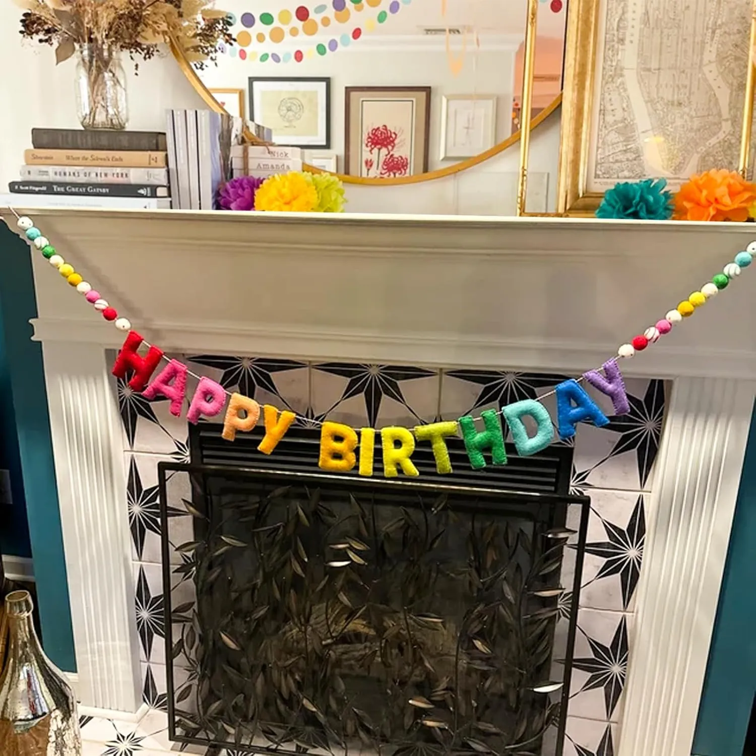 Pre-Strung Happy Birthday Banner - Felt Ball Garland - HAPPY BIRTHDAY Garland, Rainbow Birthday Decorations, Personalized Happy Birthday Sign for Birthday Decor, Party Decor, Photo Prop