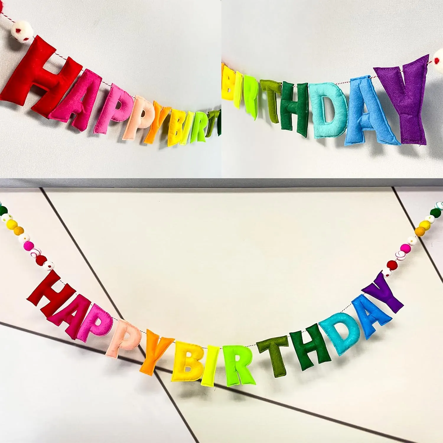 Pre-Strung Happy Birthday Banner - Felt Ball Garland - HAPPY BIRTHDAY Garland, Rainbow Birthday Decorations, Personalized Happy Birthday Sign for Birthday Decor, Party Decor, Photo Prop