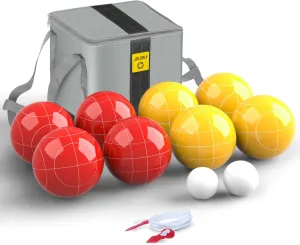 Professional Grade 107mm Bocce Ball Game Set Regulation Size and Weight 920g for Official Tournaments (Red and Yellow)