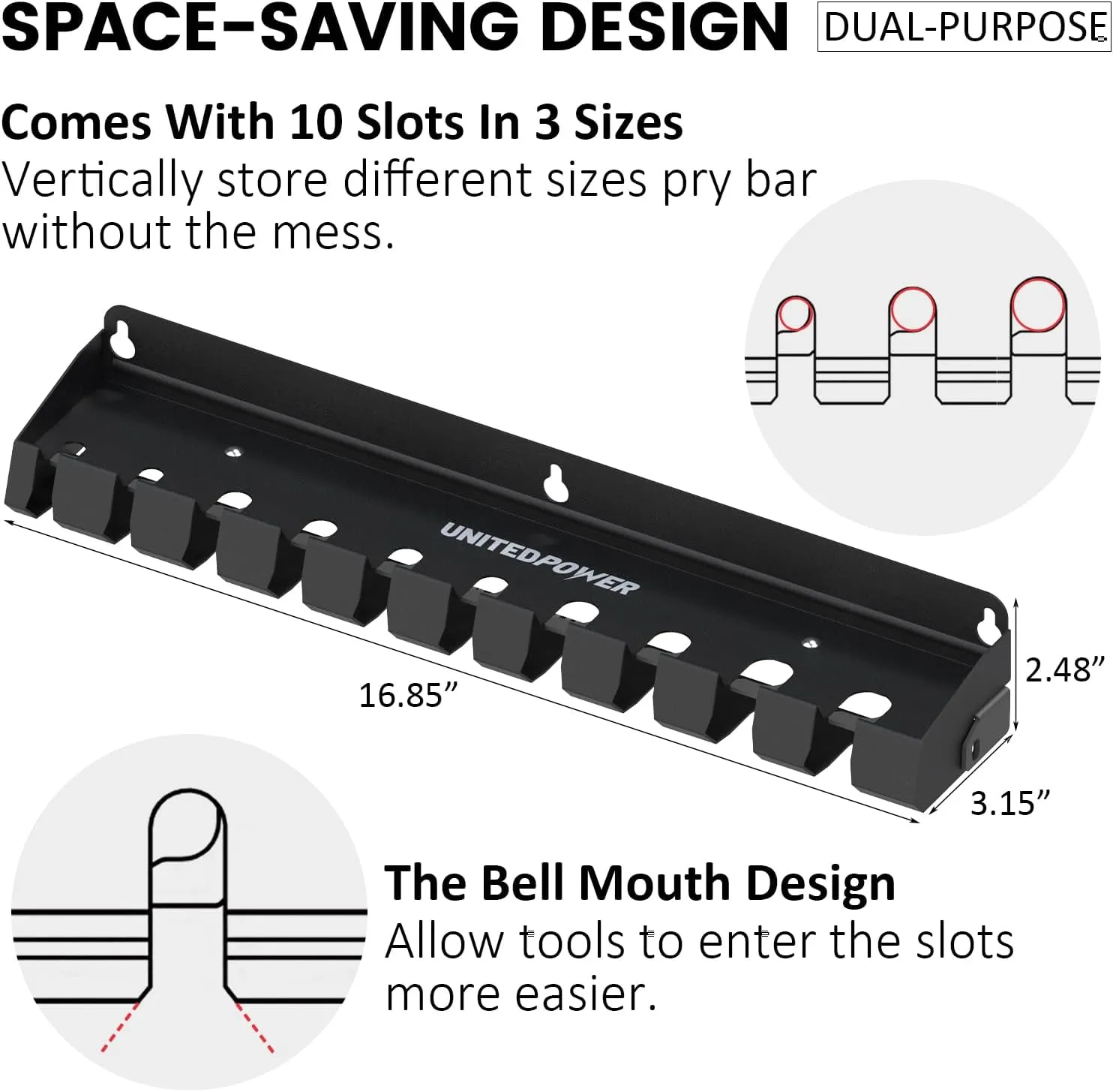 Pry Bar Holder, Lockable Wall Mount Storage Rack Organizer for Workshop, Shed, Garage, Home, Stores up to 10 13 Tools or Extensions