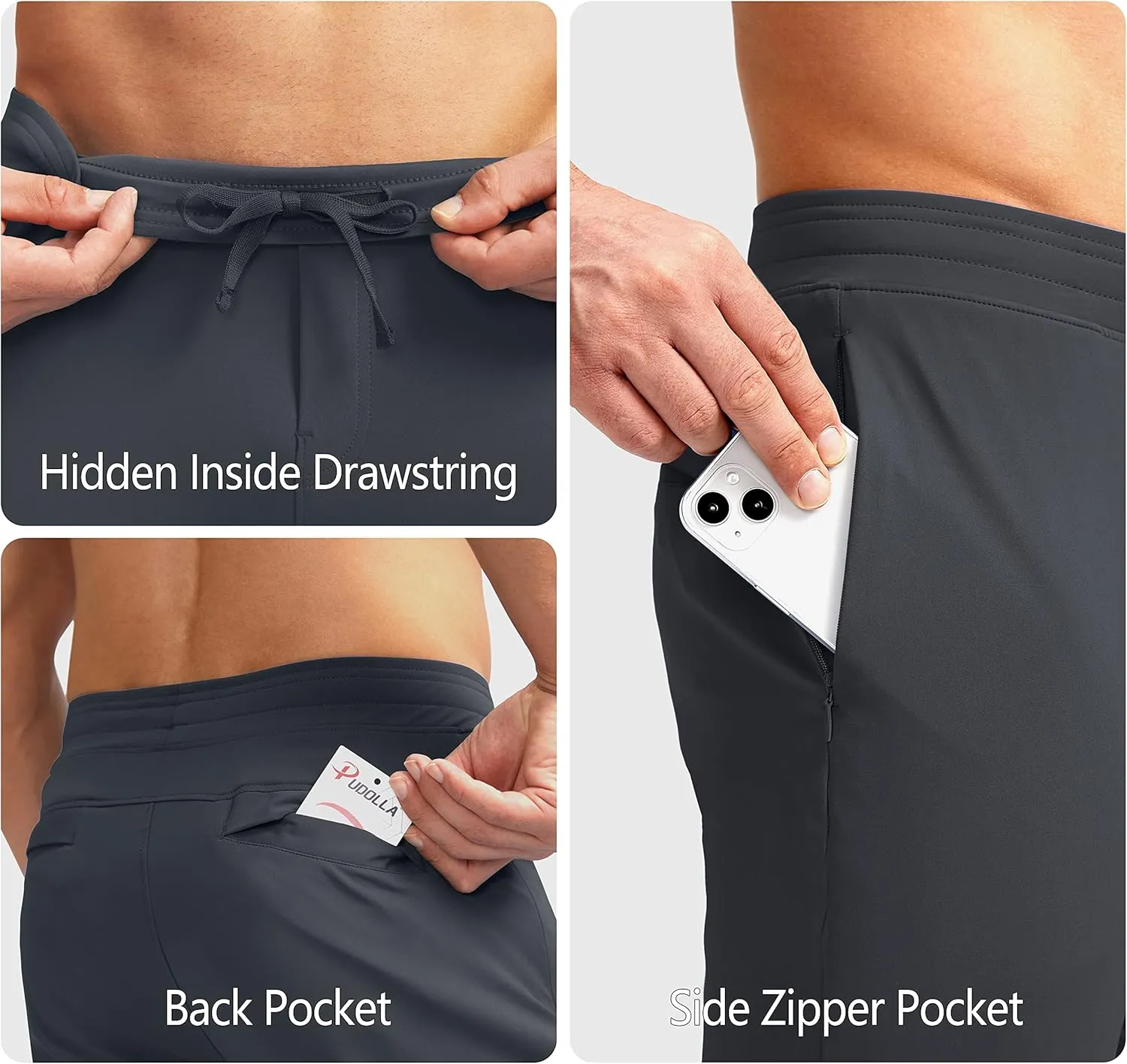 Pudolla Men's Golf Pants Stretch Sweatpants with Zipper Pockets Slim Fit Work Casual Joggers Pants for Men