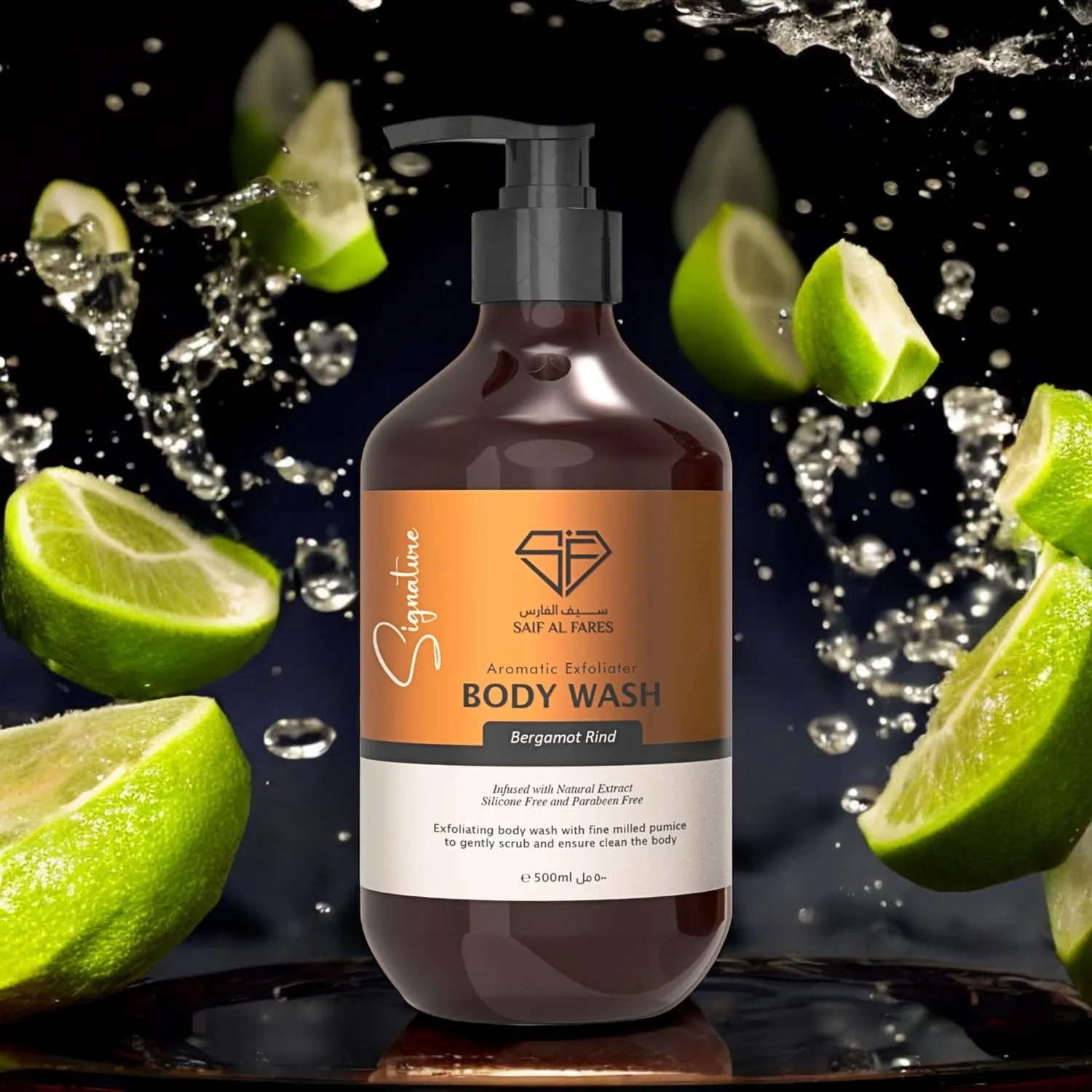 Pumice Body Wash Alcohol Free, Scented, Infused with Natural Extract | Exfoliating Fine Milled Pumice Body Wash 16.9 Fl Oz (Bergamot)