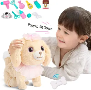 Puppy Dog Toy for Girls 3 , Voice Activate, Walking, Sitting, Barking Golden Retriever Interactive Puppy with Accessories, Realistic Stuffed Animal Gift for Girls 3-6 Years Old