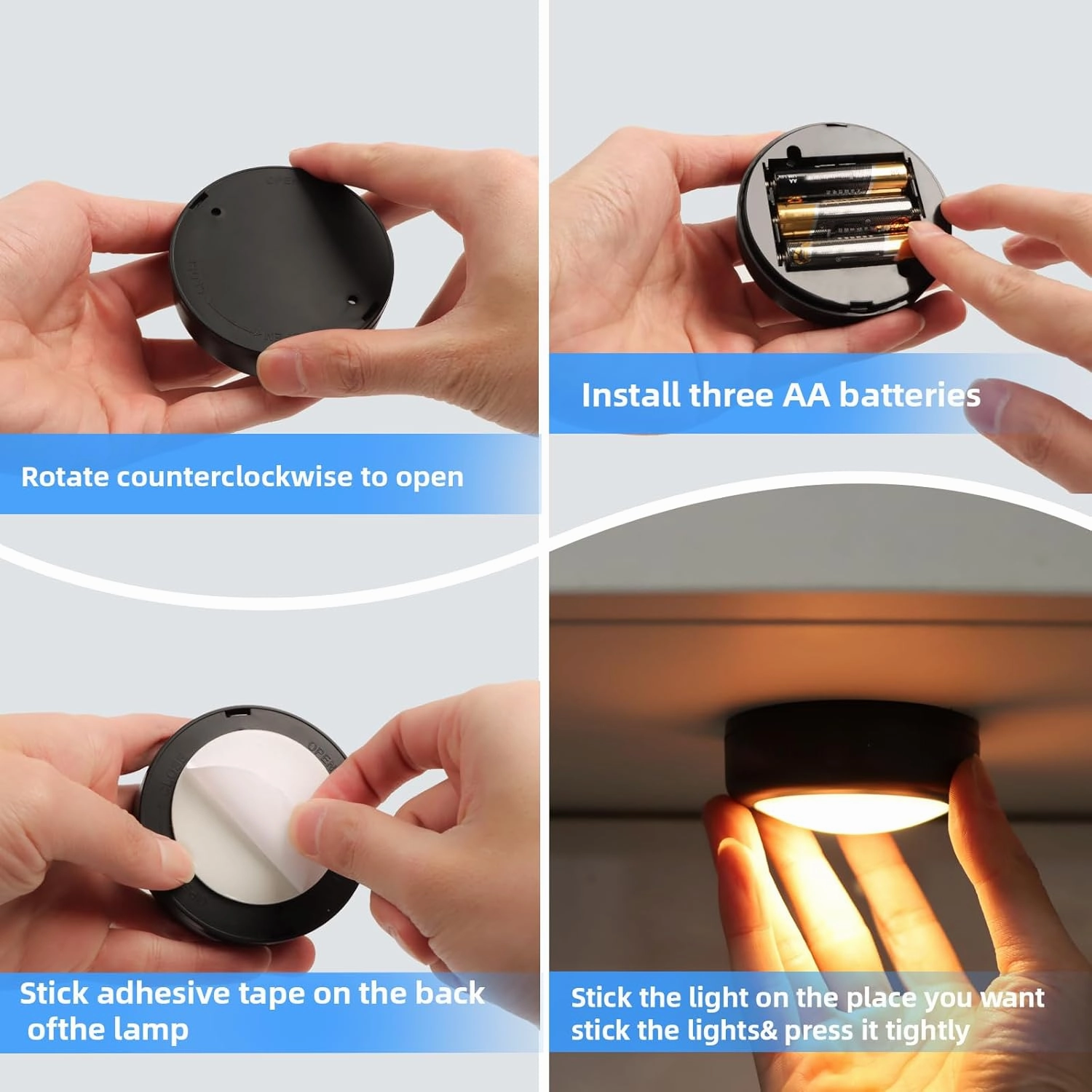 Push Lights with Remote Puck Lighting Battery Operated Tap Lights Button Stick On Color Changing Led Lights 6 Pack (6p Black)