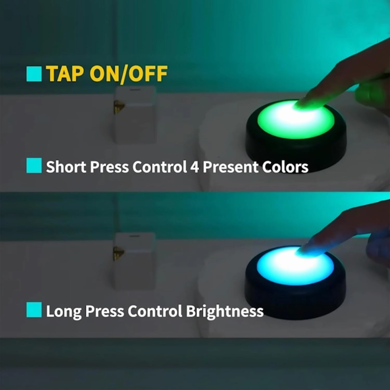Push Lights with Remote Puck Lighting Battery Operated Tap Lights Button Stick On Color Changing Led Lights 6 Pack (6p Black)