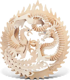 Puzzled Lucky Dragon and Phoenix Wooden 3D Puzzle - Wooden Dragon and Phoenix Puzzle Toy, Educational DIY Phoenix and Dragon Puzzle, 3D Wooden Puzzle Model Kits to Build and Paint with 147 Pieces Pack