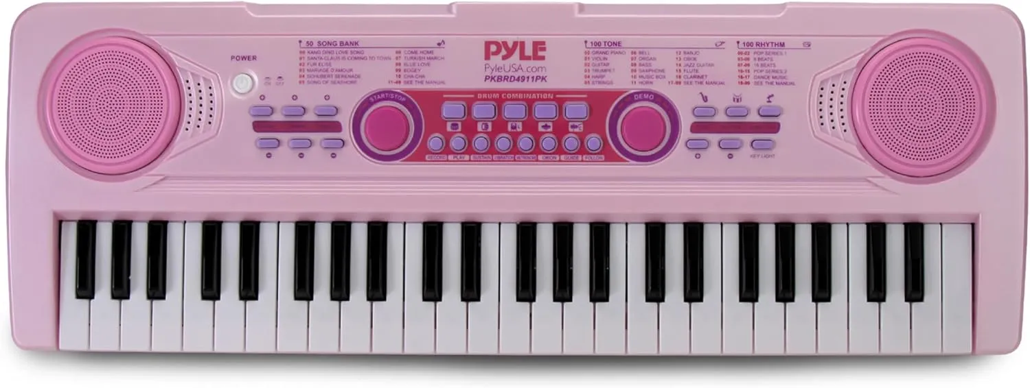 PYLE-PRO Electric Musical Keyboard for Kids-Portable 49 Key Electronic Piano & Karaoke Keyboard, Learning Keyboard for Children w/ Microphone and Recording, Built-in Speaker-PKBRD4911PK (Pink)