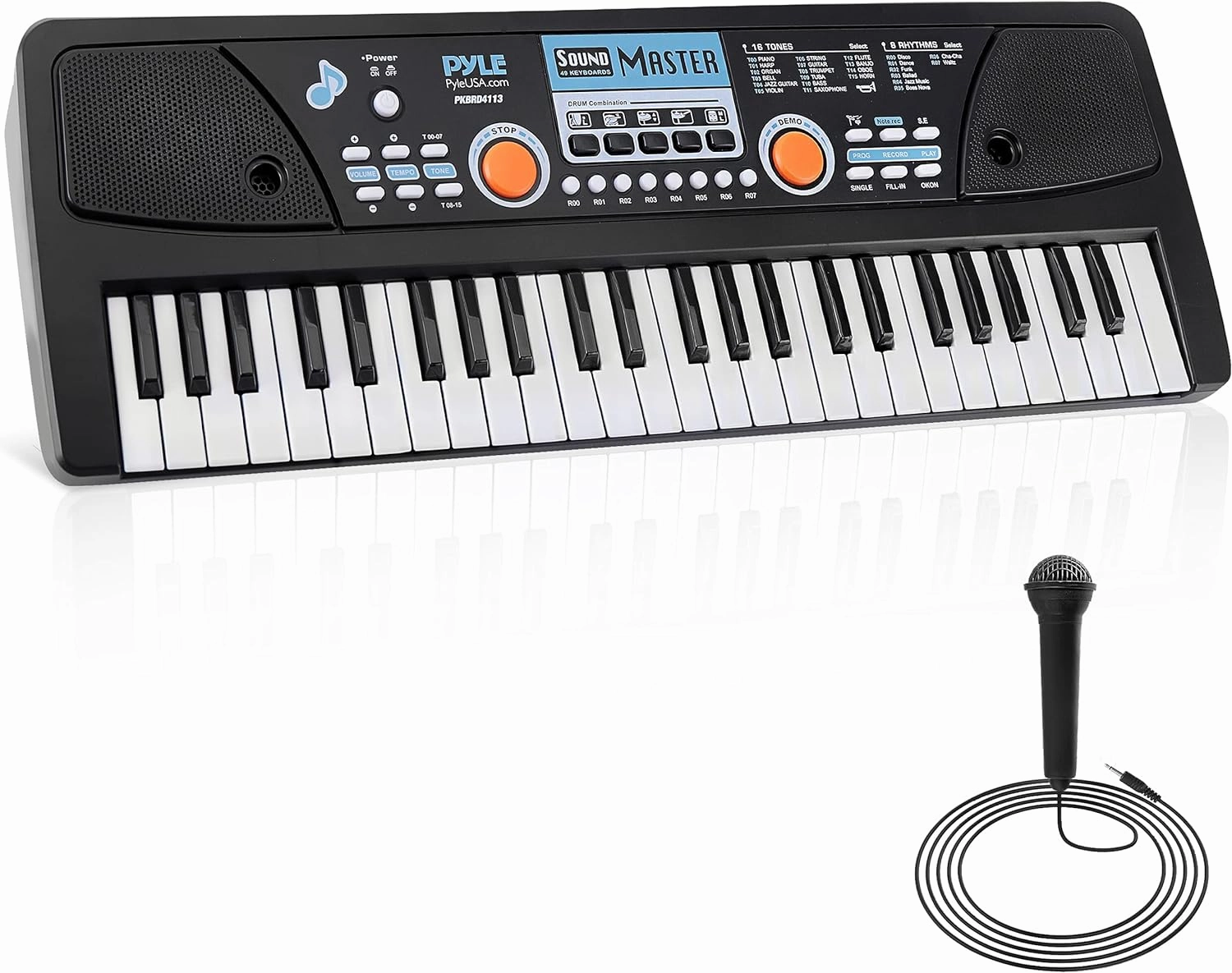 Pyle, Electric 49 Keys-Portable Digital Musical Karaoke Piano Keyboard-8 Rhythms 16 Tones, Stereo Speakers, Rechargeable Battery-Wired Microphone-Beginners Kids Adult PKBRD4113 (PKBRD4113.3)