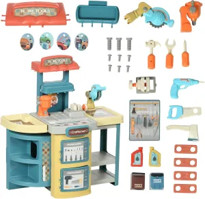 Qaba Kids Tool Set, 47 Pieces Pretend Play Kids Workbench, Toddler Tool Bench & Trolley for Children, Gift for Boys and Girls Aged 3-6 Years Old