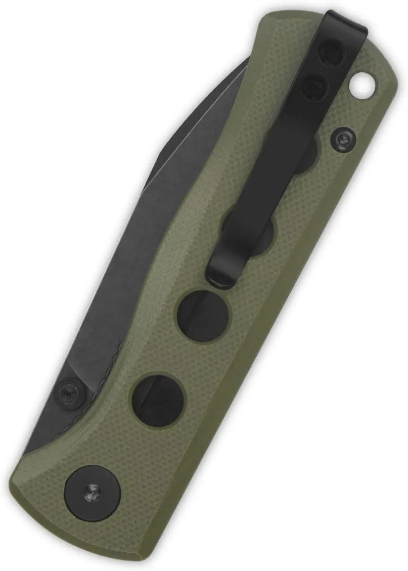 QSP KNIFE CANARY FOLDER POCKET KNIFE, SHARP 14C28N BLADE with COLORFUL G-10 HANDLES (blackwash blade,olive green G-10 handle)