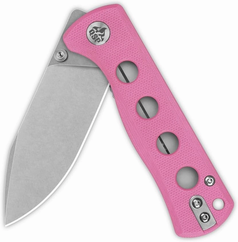 QSP KNIFE CANARY FOLDER POCKET KNIFE, SHARP 14C28N BLADE with COLORFUL G-10 HANDLES (stonewash blade,pink G-10 handle)