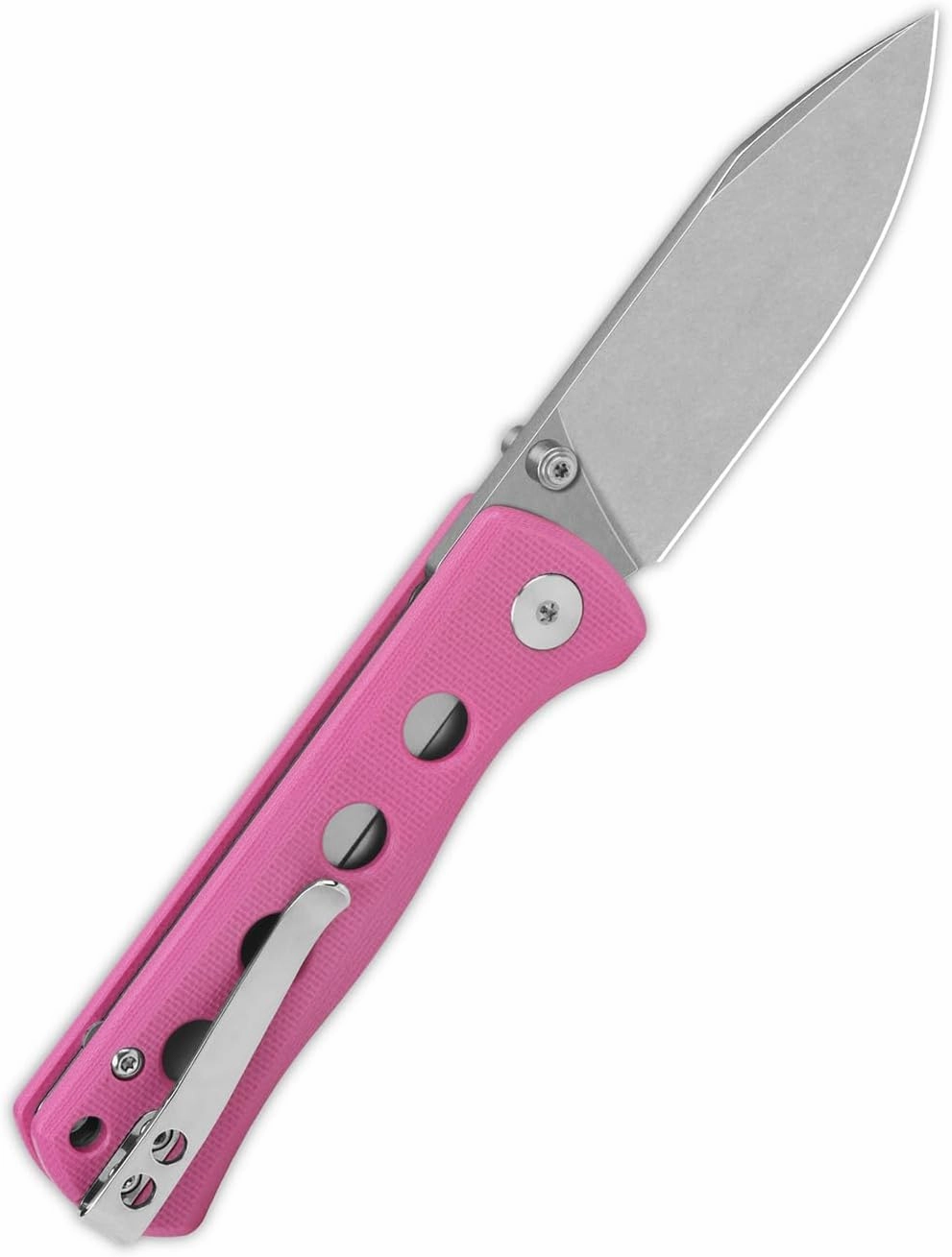 QSP KNIFE CANARY FOLDER POCKET KNIFE, SHARP 14C28N BLADE with COLORFUL G-10 HANDLES (stonewash blade,pink G-10 handle)