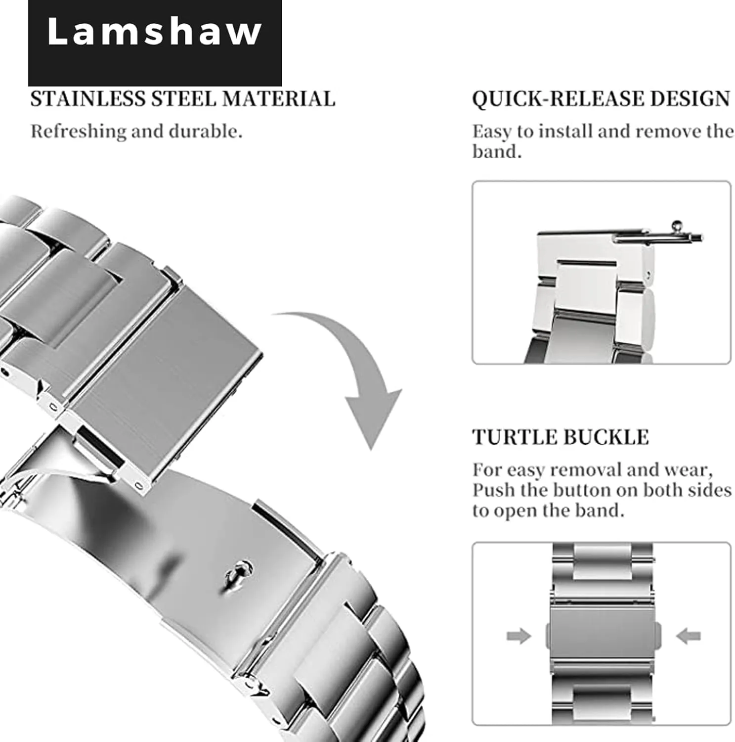 Quick Release Stainless Steel Metal Replacement Straps - Compatible with Quican, aeac, WMK, Fitpolo ID208 Plus 1.8 Inches Smart Watch Bands