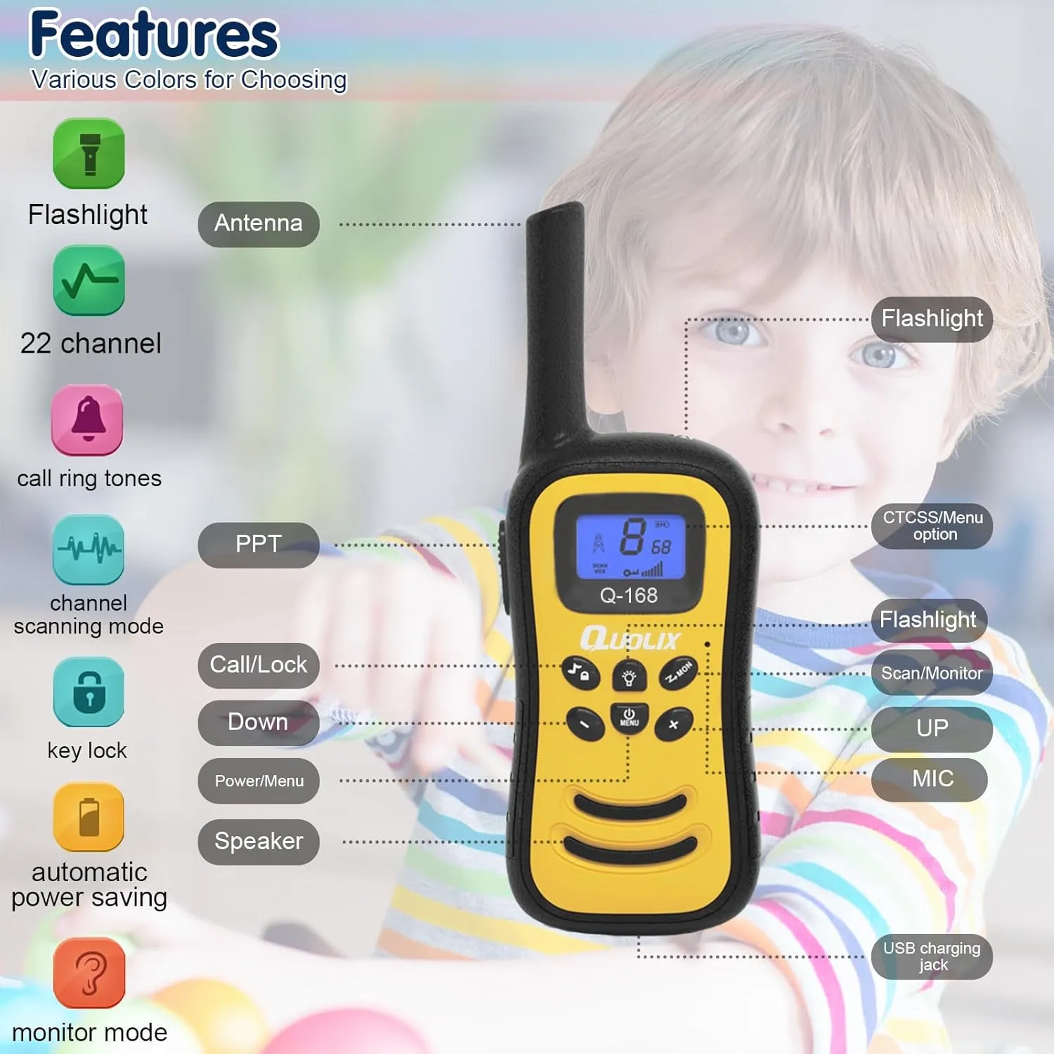 Quolix Walkie Talkies for Kids Rechargeable, Toys for Age 5-13 Girls LED Flashlight, VOX, Easy to Use Kids Walkie Talkies Long Range for Christmas Birthday Gifts Indoor and Outdoor Toys