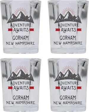 R and R Imports Gorham New Hampshire Souvenir 2 Ounce Square Base Liquor Shot Glass Adventure Awaits Design 4-Pack