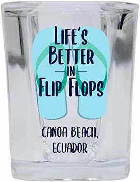 R and R Imports Canoa Beach Ecuador Souvenir 2 Ounce Square Shot Glass Flip Flop Design 4-Pack