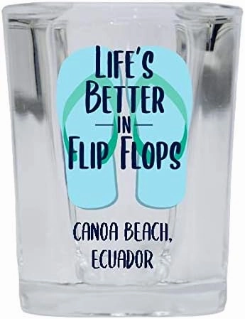 R and R Imports Canoa Beach Ecuador Souvenir 2 Ounce Square Shot Glass Flip Flop Design 4-Pack