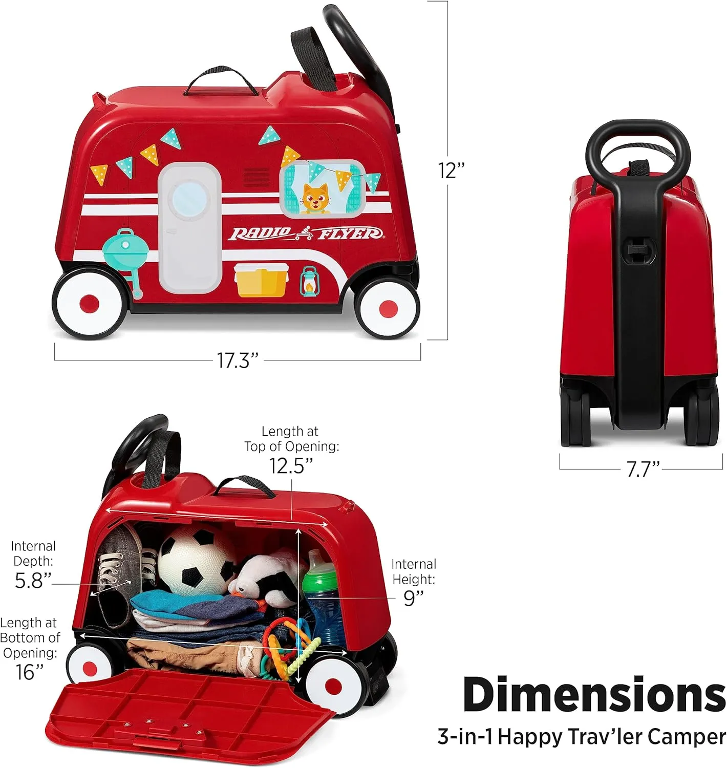 Radio Flyer 3-in-1 Happy Traveler Camper, Ride on Toy, Toddler Carry-On Storage, Ages 2-5
