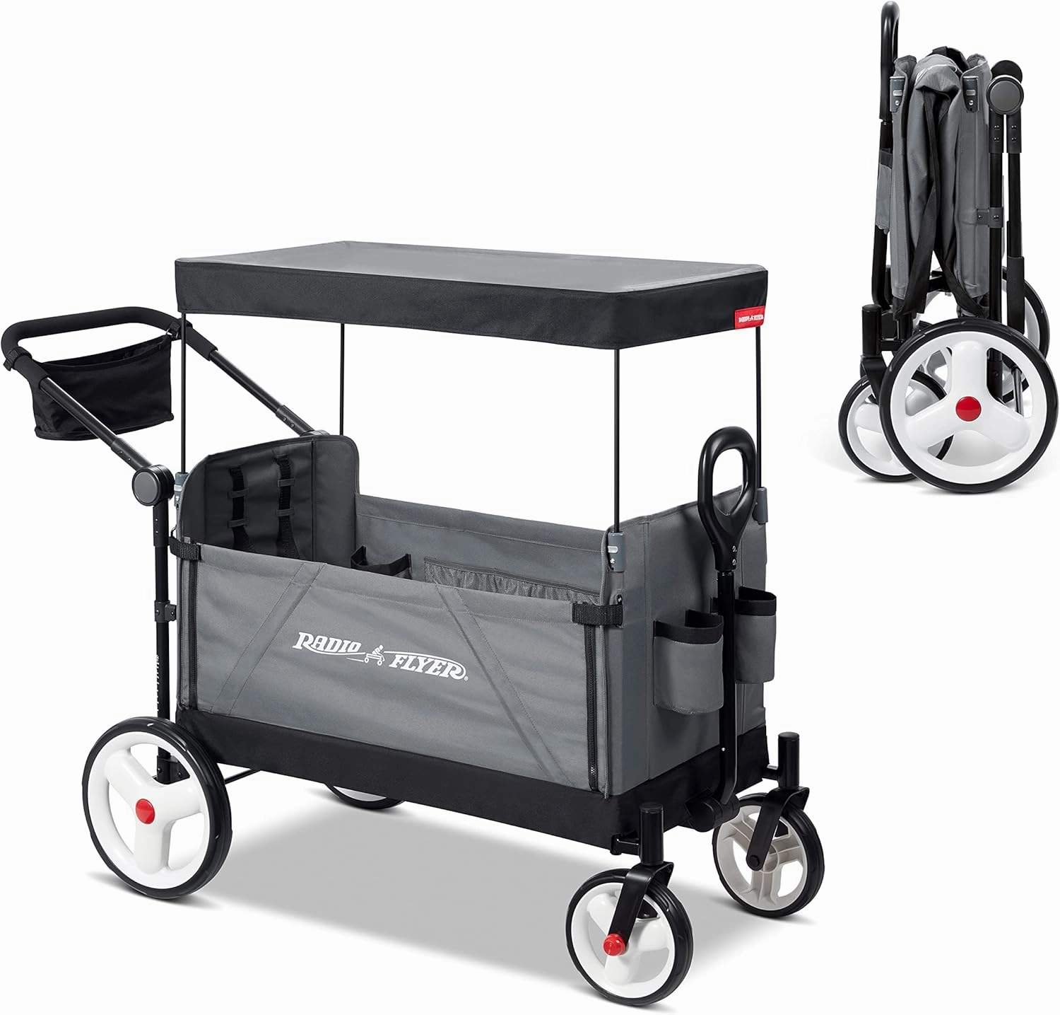 Radio Flyer City Luxe Stroll ‘N Wagon, Grey with Parent Caddy and Internal Storage Pockets, for 1  Years