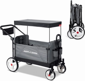 Radio Flyer City Luxe Stroll ‘N Wagon, Grey with Parent Caddy and Internal Storage Pockets, for 1  Years