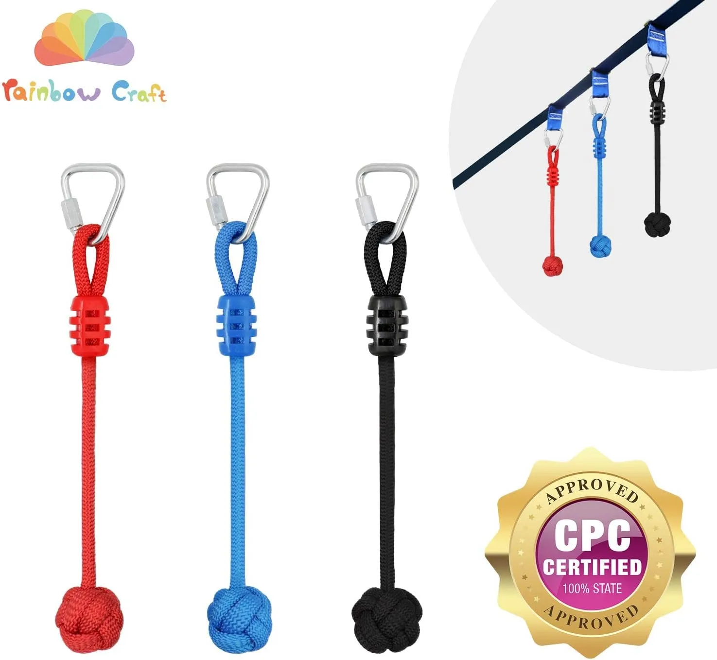 Rainbow Craft Ninja Warrior Slackline Ninja Fist Holds - Kids Ninja Backyard Ninja Training Equipments, Ninja Accessories for Ninja Warrior Obstacle Course, Ninja Fists, 3-Pack Monkey Boxing Hold