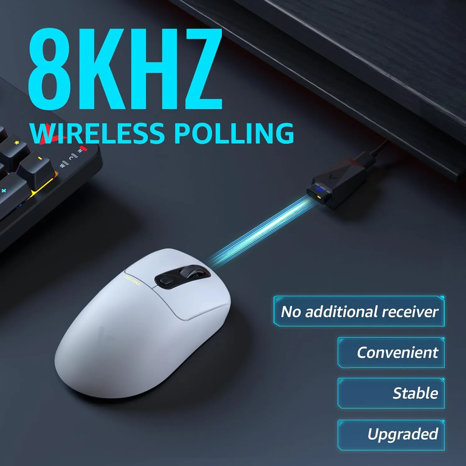 Rapoo VT3PRO MAX Wireless Gaming Mouse, 59g Superlight, 8KHz Polling, PAW 3950 Ultimate Optical Sensor, 30K Independent X/Y DPI, 1 8 Programmable Buttons, 200H Battery Life, Classic Shape, PC, White