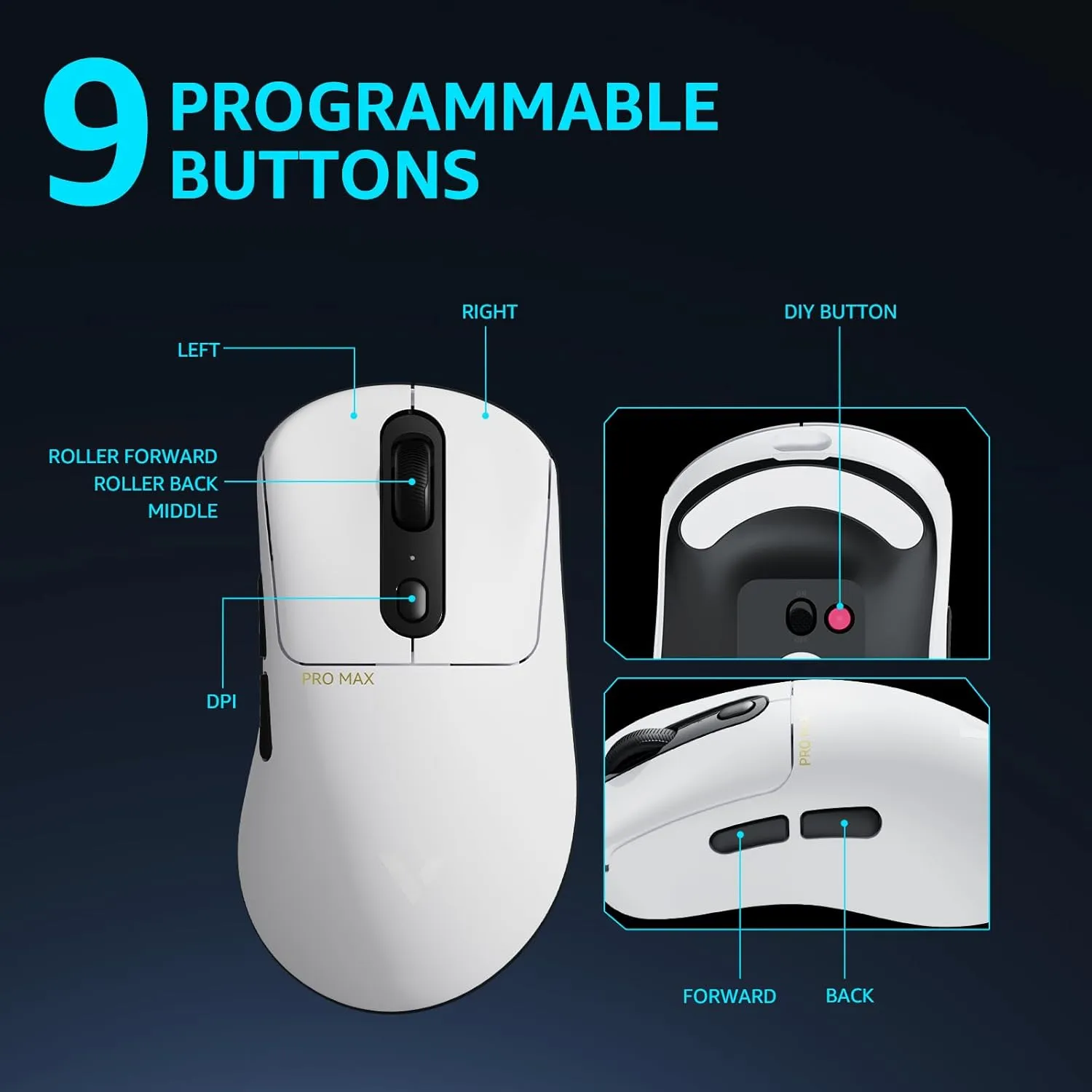 Rapoo VT3PRO MAX Wireless Gaming Mouse, 59g Superlight, 8KHz Polling, PAW 3950 Ultimate Optical Sensor, 30K Independent X/Y DPI, 1 8 Programmable Buttons, 200H Battery Life, Classic Shape, PC, White