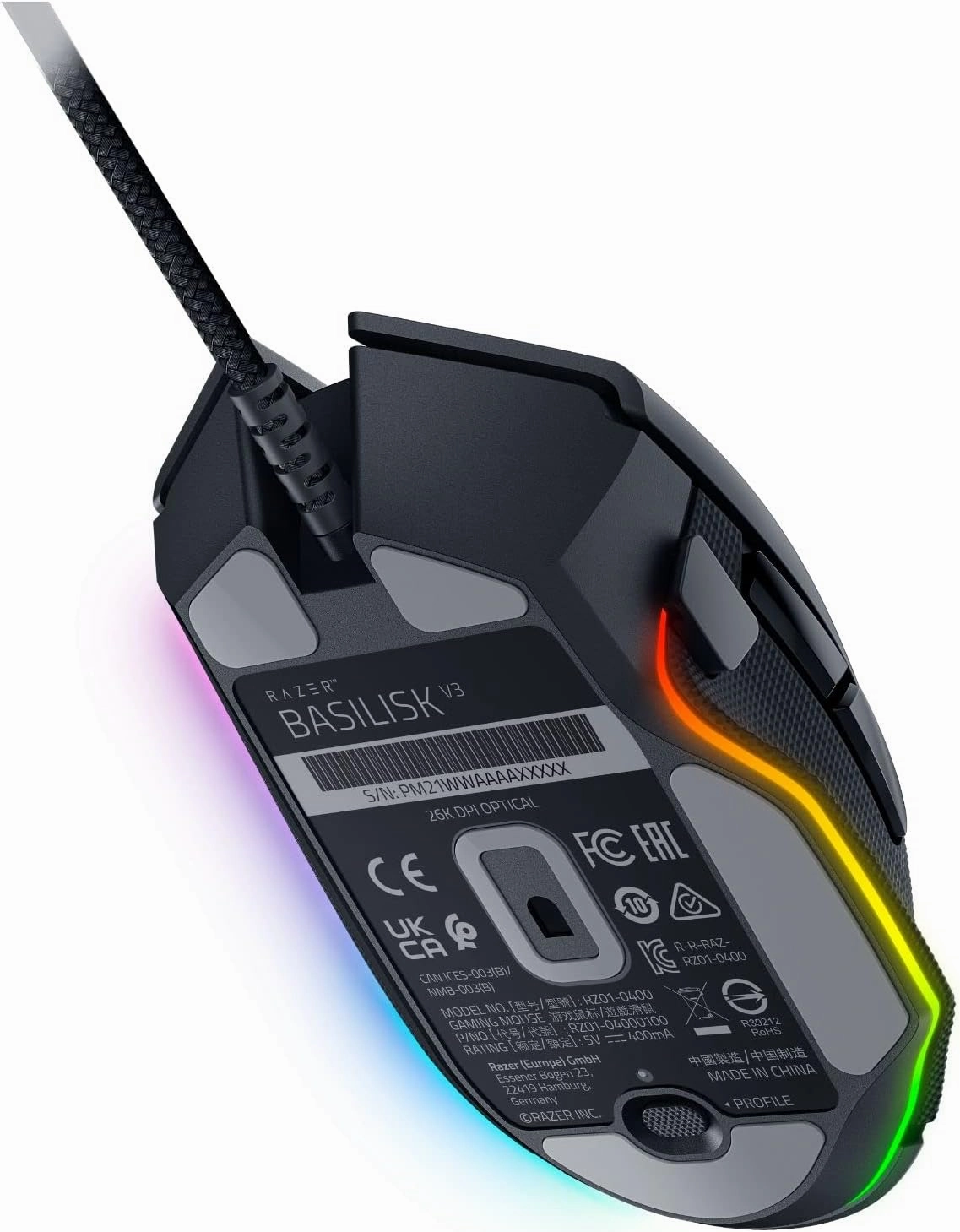 Razer Basilisk V3 Customizable Ergonomic : Fastest Gaming Mouse Switch Chroma RGB Lighting 26K DPI Optical Sensor - 11 Programmable Buttons HyperScroll Tilt Wheel Classic Black (Renewed)