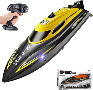 RC Boat with 2 Rechargeable Battery, 20  MPH Fast Remote Control Boat for Pools and Lakes, 2.4G RC Boats Pool Toys for Adults and Kid (812-Yellow)