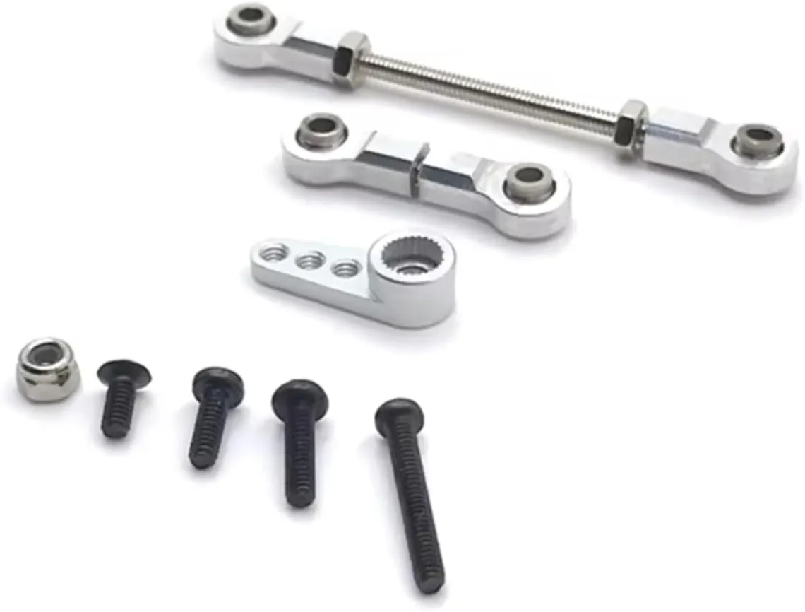 Rc Connecting Rod Tie Rod for WLtoys 284131 K969 K979 K989 K999 P929 P939 RC01 for Mini-Q for Mini-Z 1/28 Metal Front Steering Link 28T Servo Arm RC Car Parts Replacement(Silver)