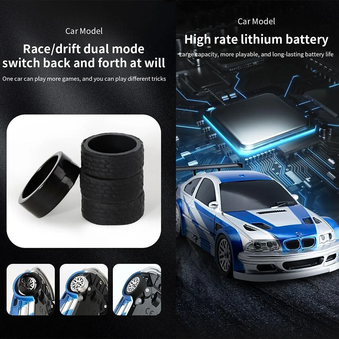 RC Drift Car - 1:43 Remote Control Car 2.4GHz Mini Drift Cars Racing High Speed Drift Car Model with LED Lights for RC Toys Gift (Blue)